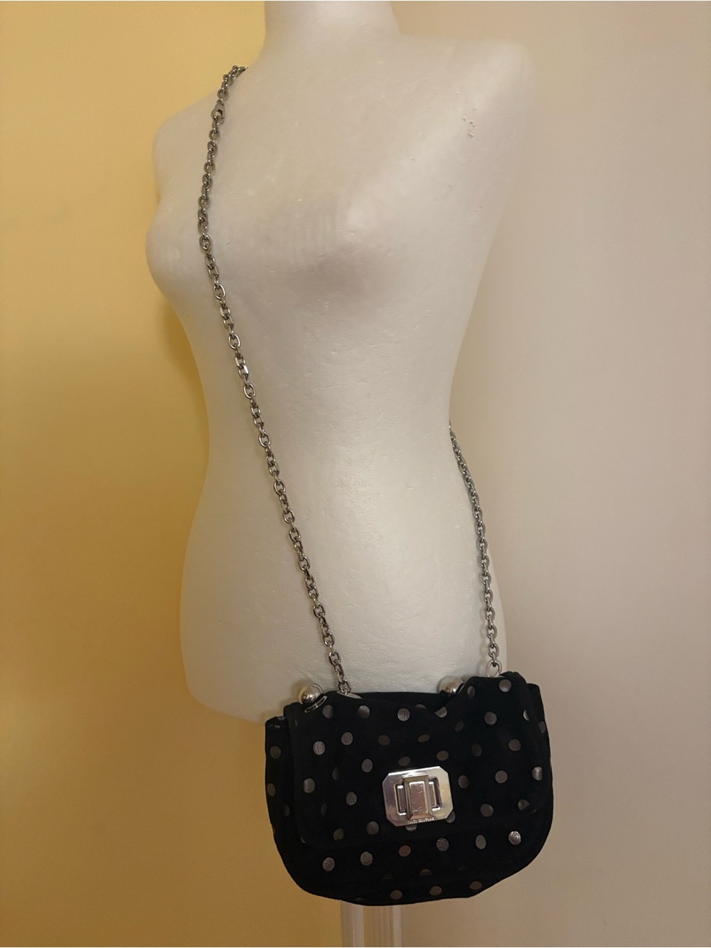 Juicy Couture Black Shoulder Bag with Silver Polka Dots